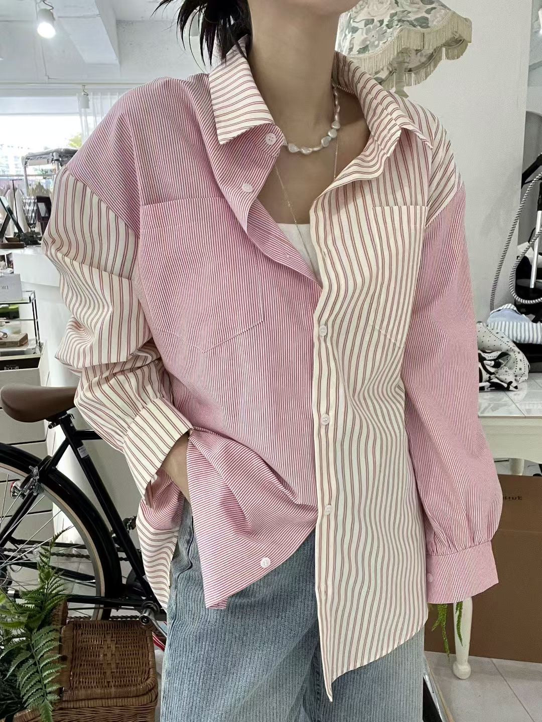 ♡雙色條紋男友襯衫♡ (C250910)