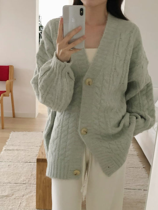 ♡奢柔麻花織紋寬袖開襟衫♡ (C251246)