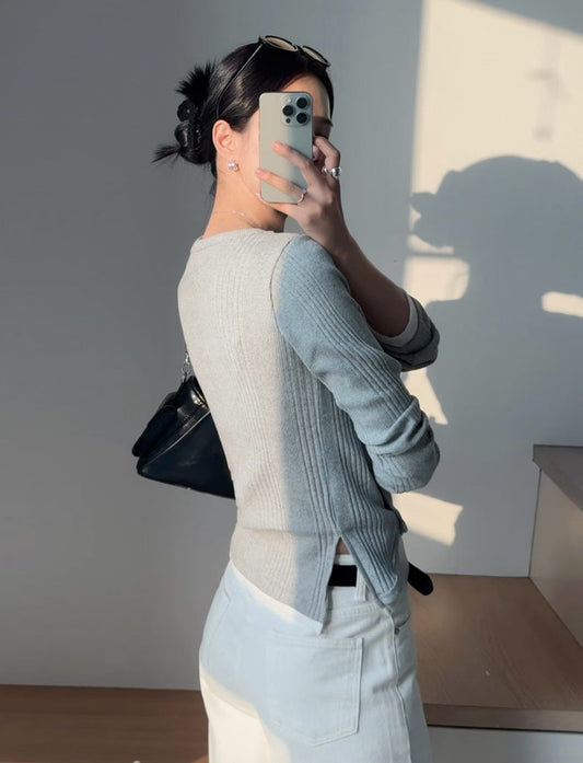 ♡斜扣羅紋假兩件上衣♡ (C251252)