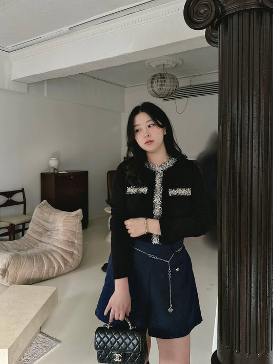 ♡小香風彩紋滾邊直坑紋上衣♡ (C260963)