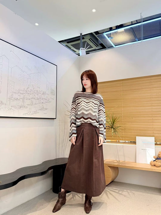 ♡復古感V浪山形紋透氣針織上衣♡ (C251157)