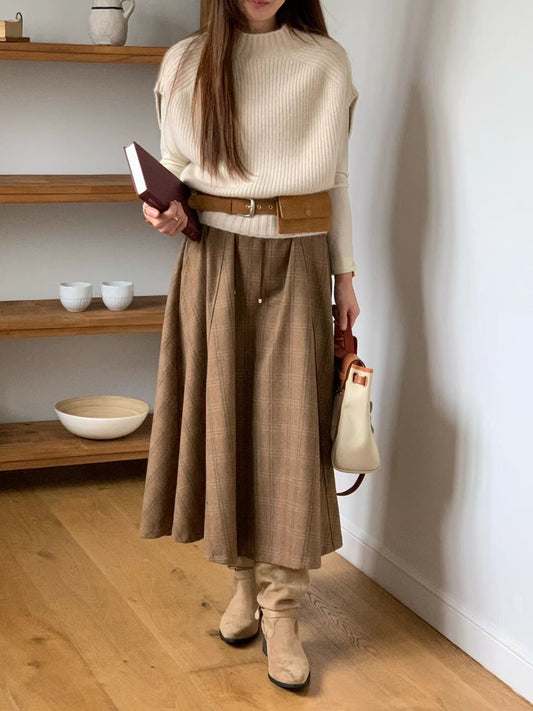 ♡氣質Oni家♡英倫格紋抽繩羊毛裙 (C251137)