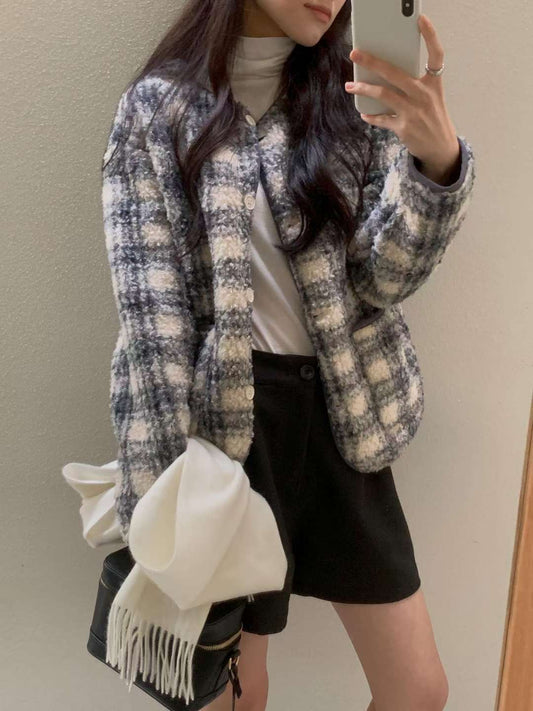 ♡暖芯柔絨格紋泰迪外套♡ (C251279)