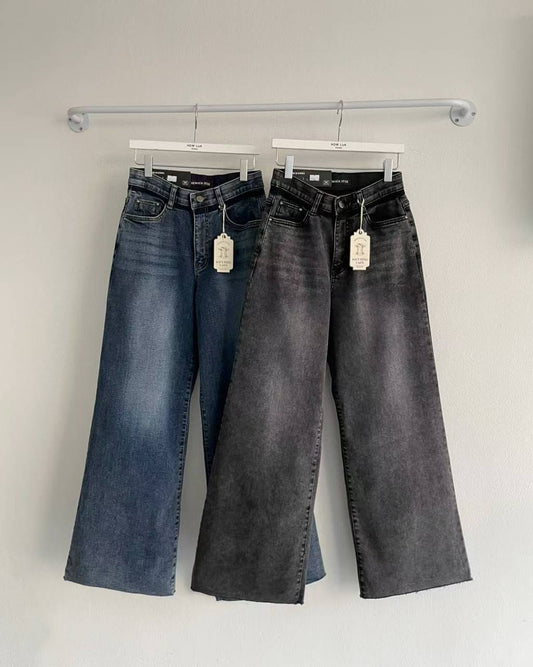 ♡鹽洗拼色長腿顯瘦喇叭褲♡ (C251234)