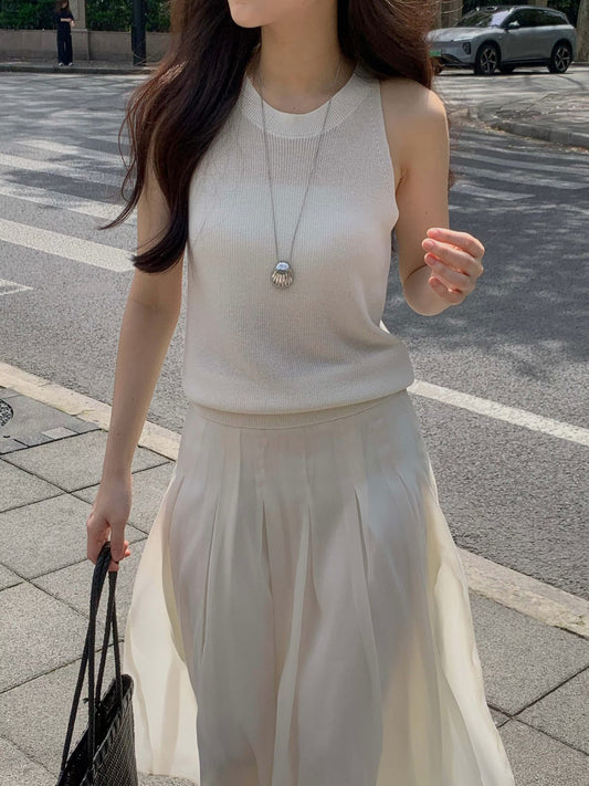♡溫柔高級感細針織削肩背心♡ (C260510)