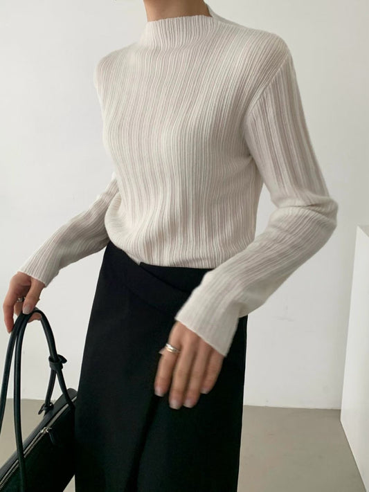 ♡極簡細坑微高領針織上衣♡ (C251217)