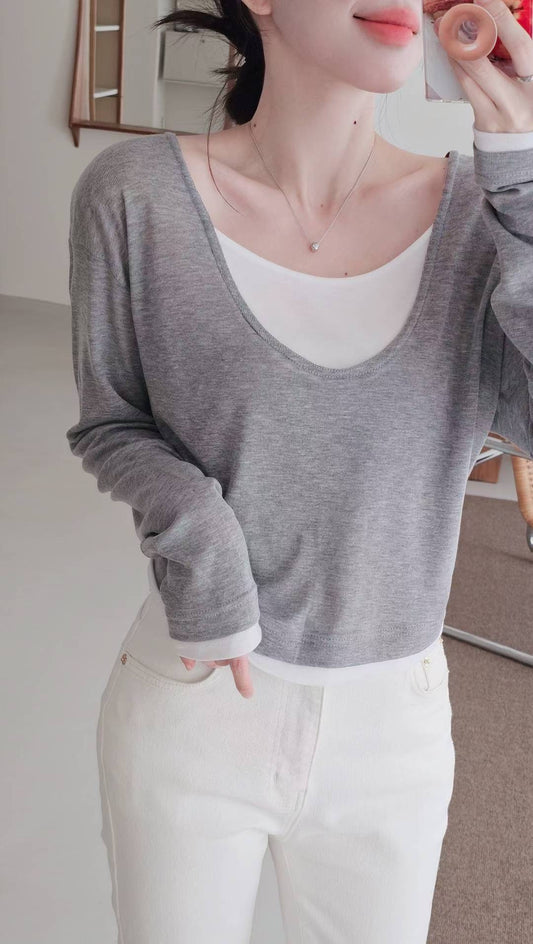 ♡Oni家♡天絲假兩件長袖T (C250956)