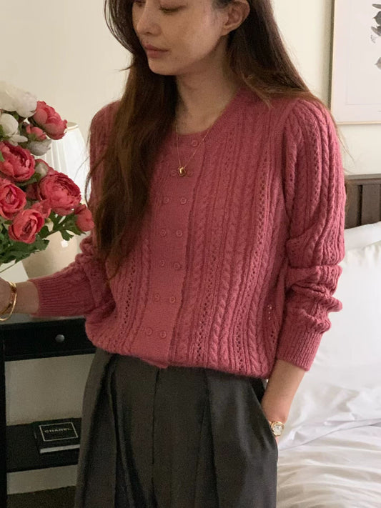 ♡氣質Oni家♡雙排釦立體麻花鏤空織紋上衣 (C251135)