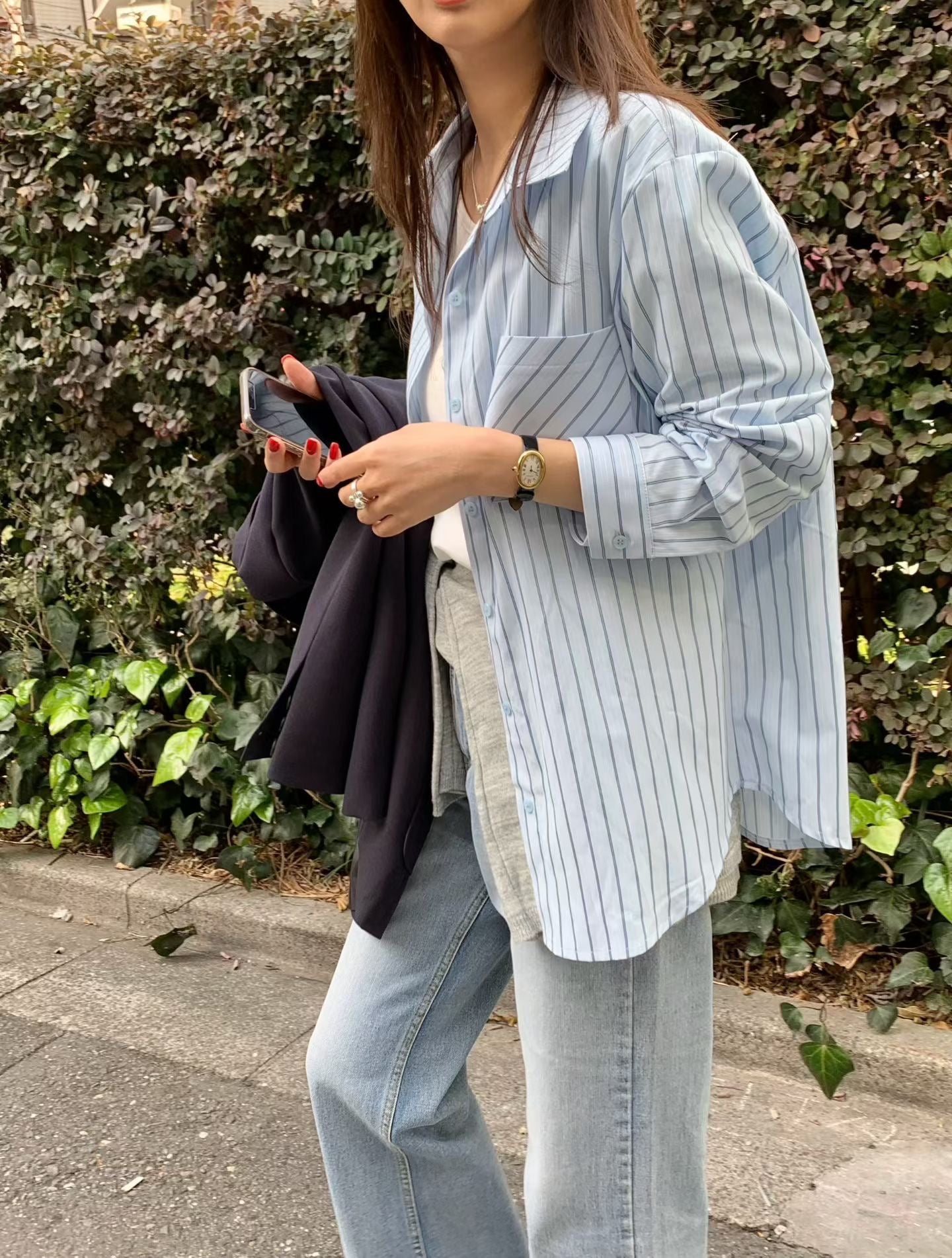 ♡清新撞向條紋休閒襯衫♡ (C260343)