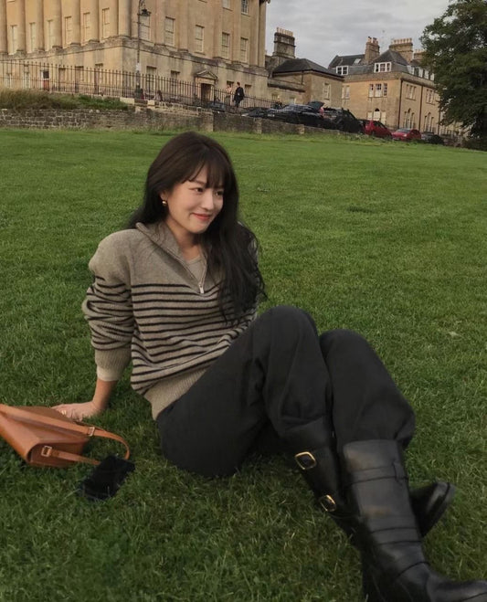 ♡經典法式半高領條紋針織衫♡ (C251009)