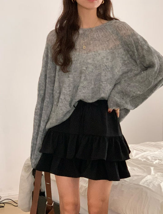 ♡輕柔鏤空麻花寬鬆針織上衣♡ (C251026)