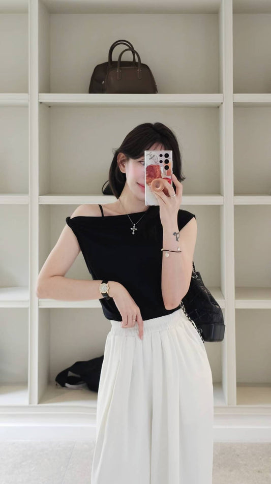 ♡Oni家♡設計感天絲扭結單肩T (C250904)