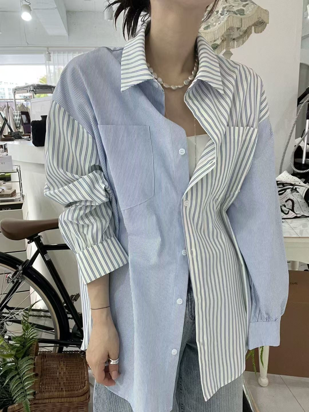 ♡雙色條紋男友襯衫♡ (C250910)