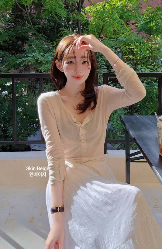 ♡Oni家♡開衩天絲羊毛亨利領T (C251004)