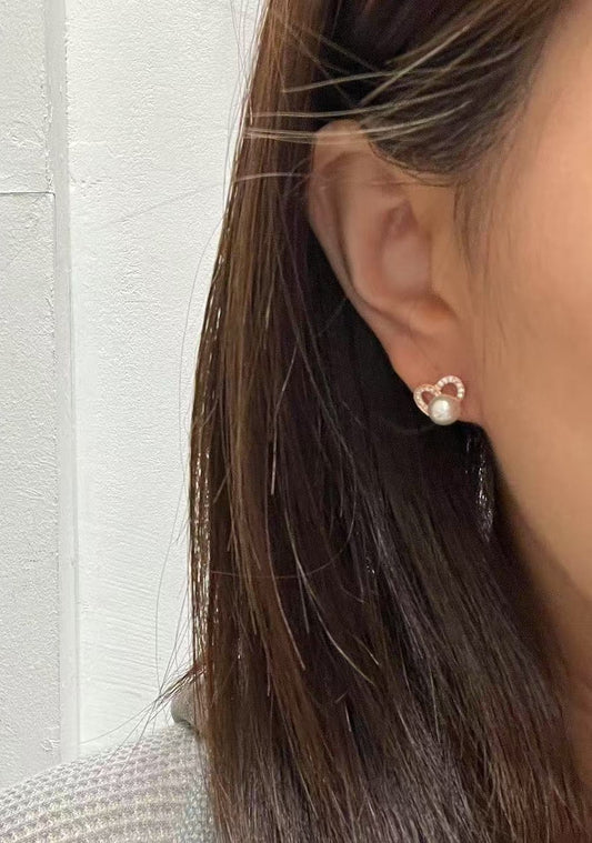❣ 愛心白色珍珠耳環 ❣ (E250311)
