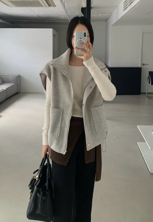 ♡翻領羊毛束口帶背心♡ (C251168)