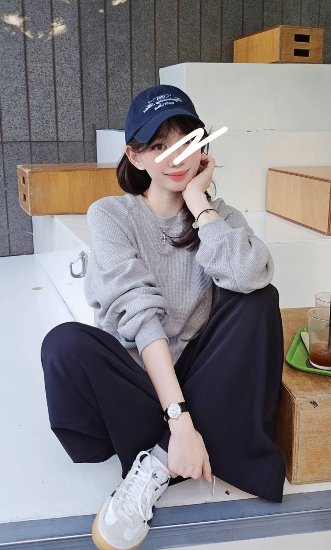 ♡Oni家♡ 鬆餅格休閒大學衛衣 (C251003)