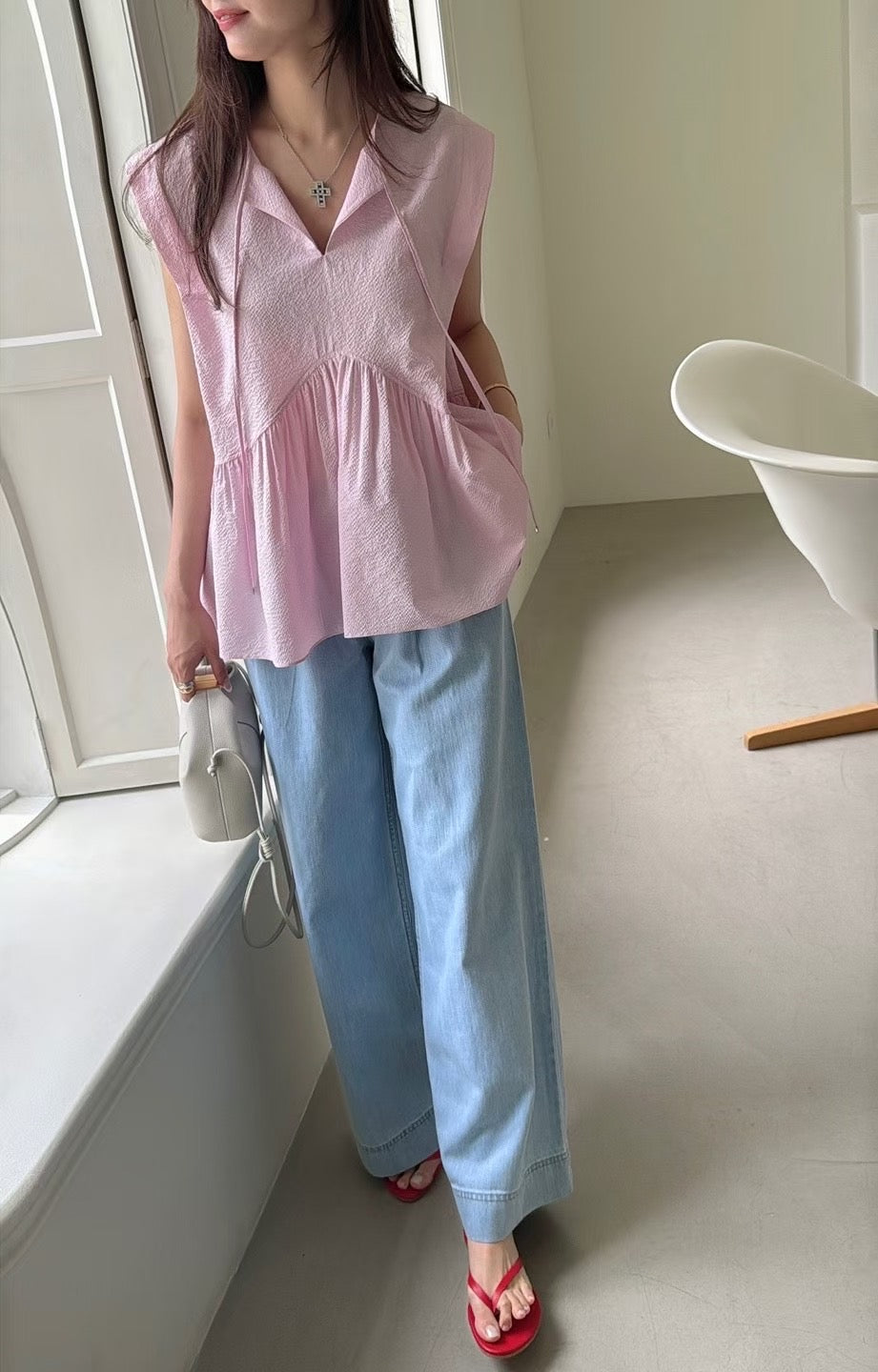 ♡優雅小飛袖壓紋上衣♡ (C250811)