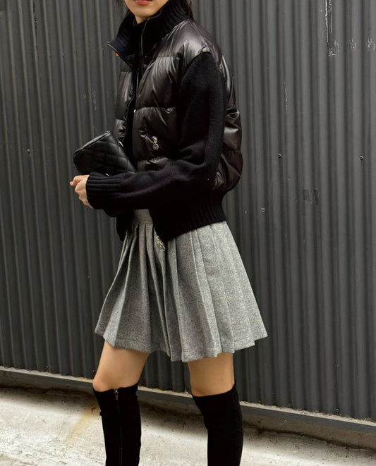 ♡輕暖修身雙材質羽絨針織外套♡ (C251110)