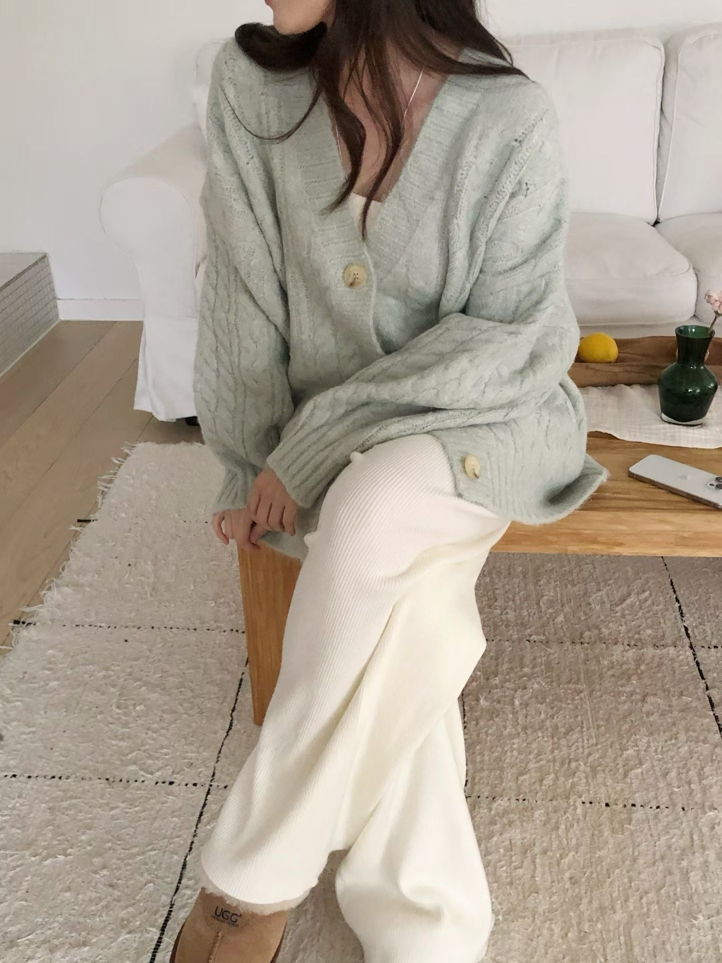 ♡奢柔麻花織紋寬袖開襟衫♡ (C251246)