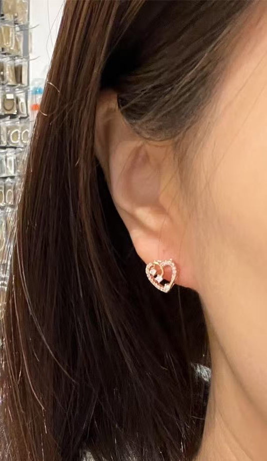 ❣ 玫瑰金小鑽愛心耳釘耳環 ❣ (E250301)