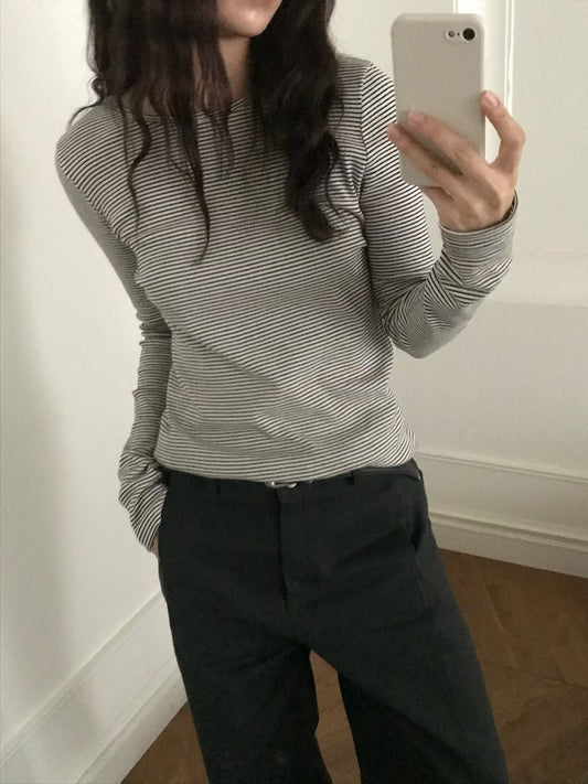 ♡Everyday柔棉細條紋親膚長Tee♡ (C251259)