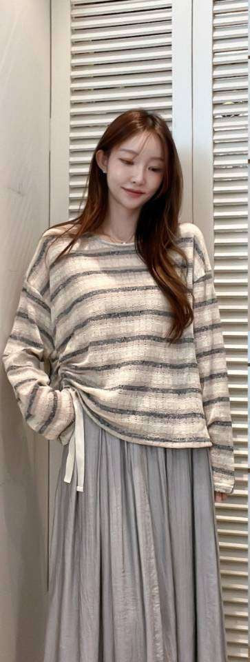 ♡ 輕鬆自在側抽繩造型條紋上衣♡ (C251041)