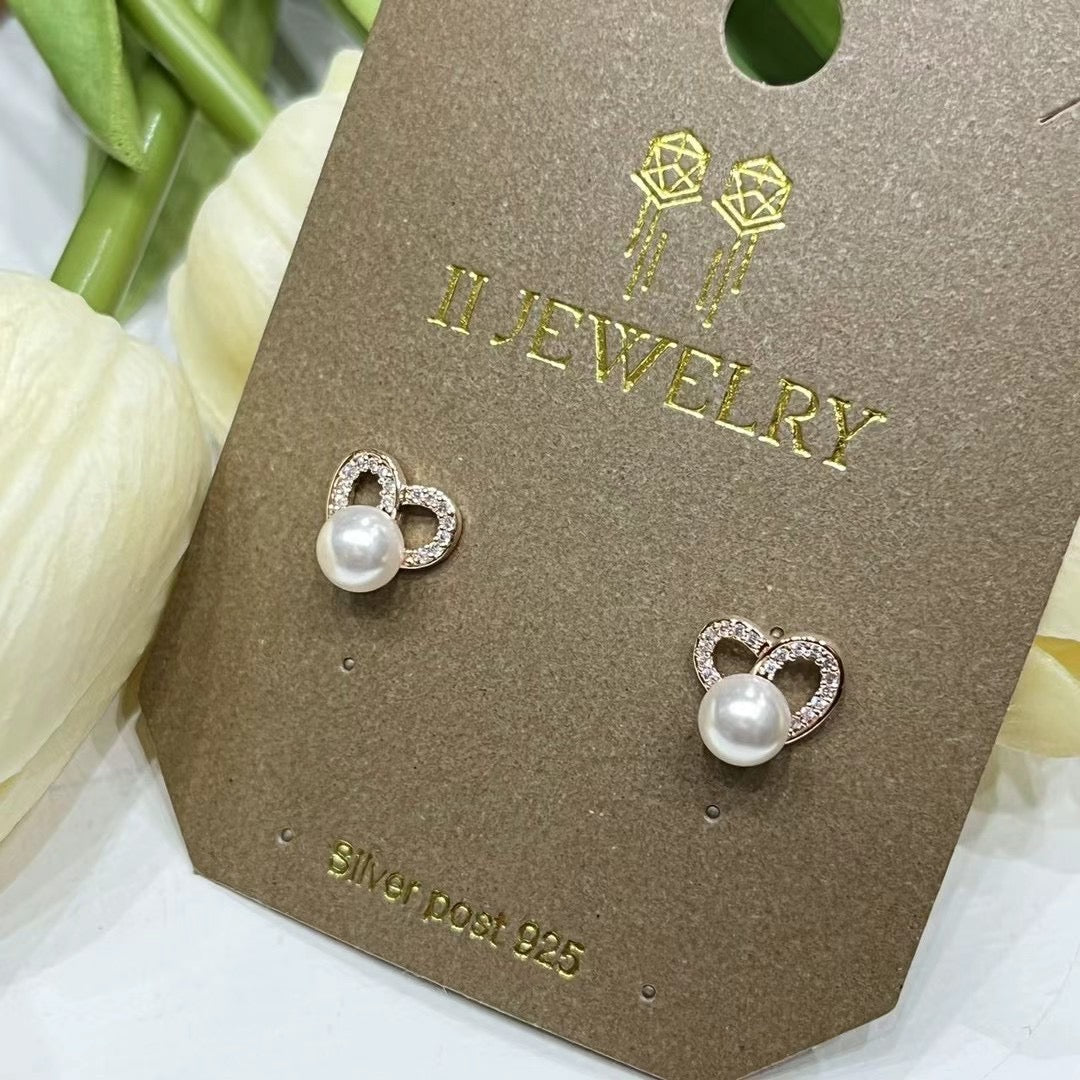 ❣ 愛心白色珍珠耳環 ❣ (E250311)