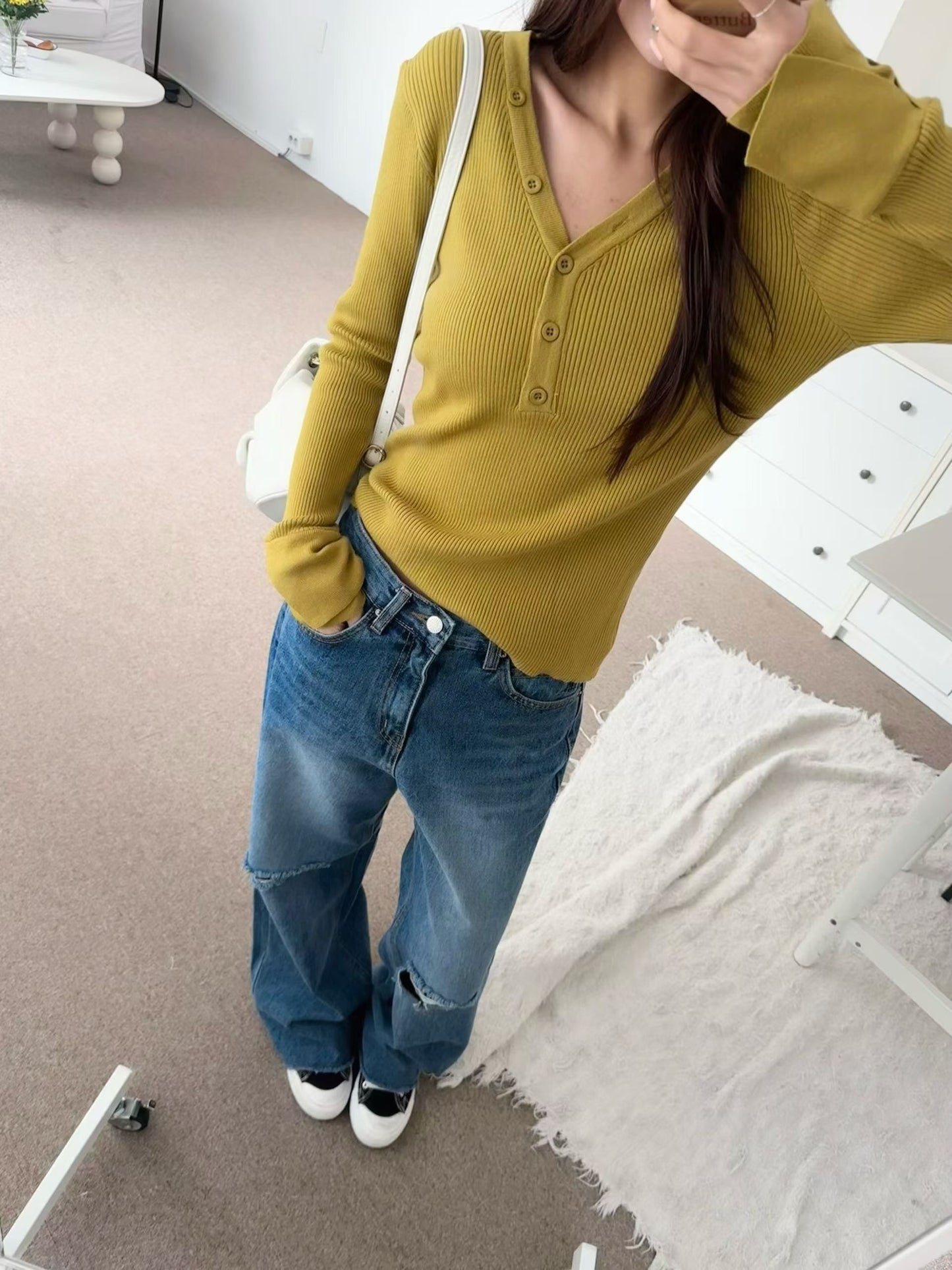 ♡極修身V領排釦顯瘦上衣♡ (C260313)