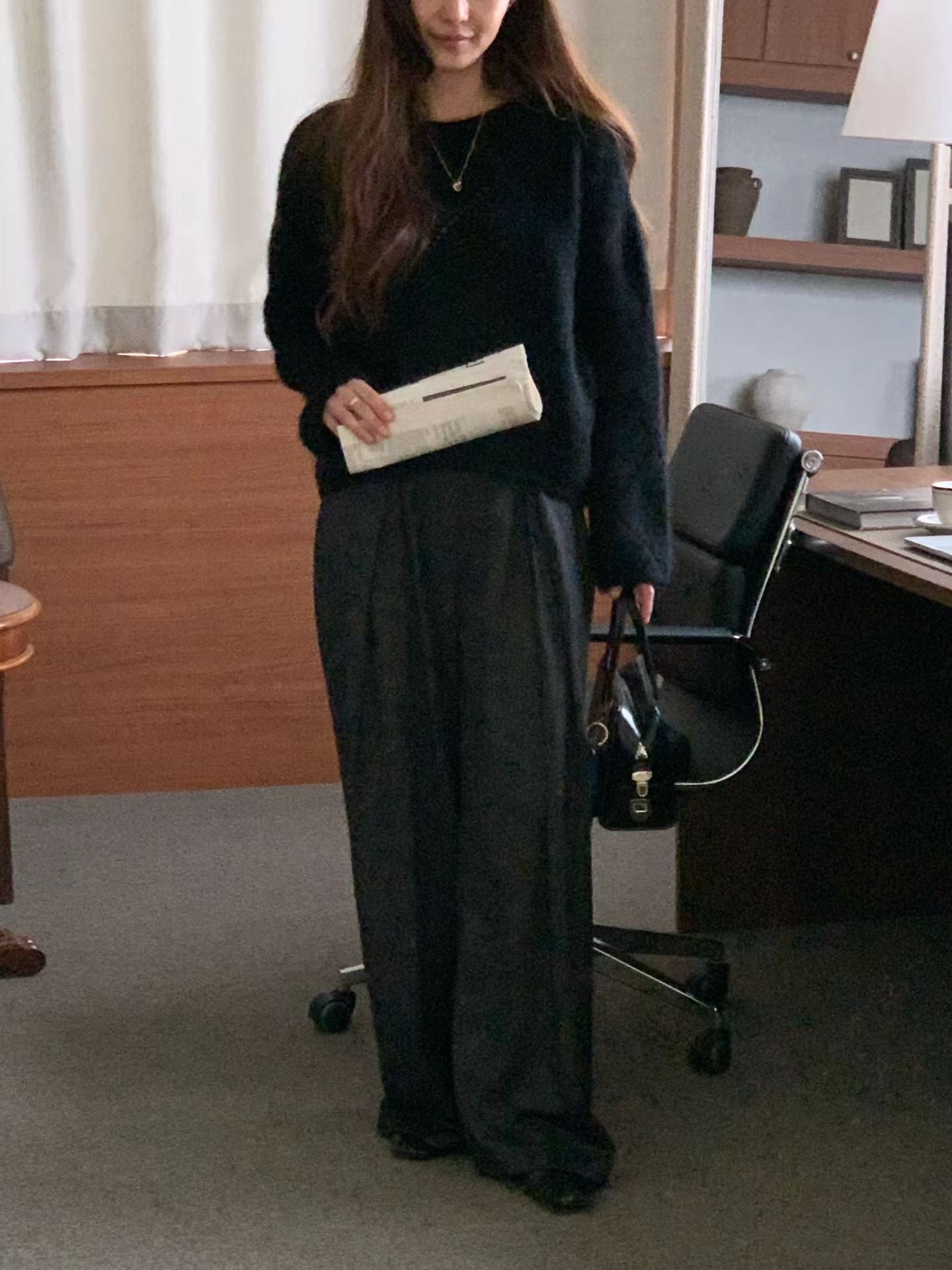 ♡氣質Oni家♡慵懶圓領簍空菱格毛衣 (C251134)