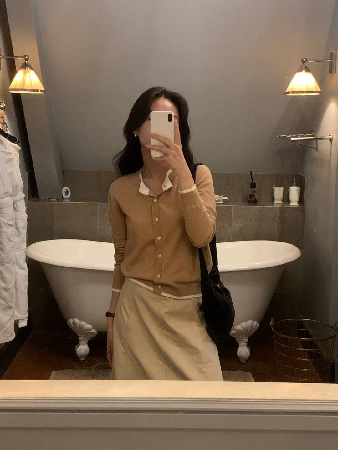 ♡優雅圓領撞色滾邊針織開衫♡ (C251013)