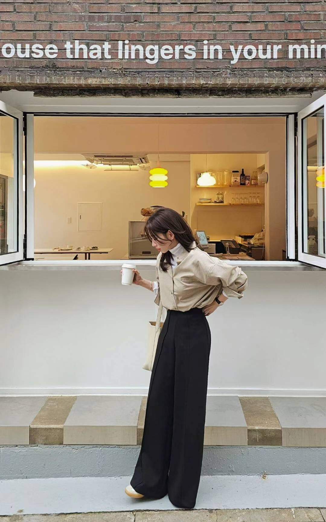 ♡Oni家♡漫畫腿混羊毛長腿褲 (C251262)