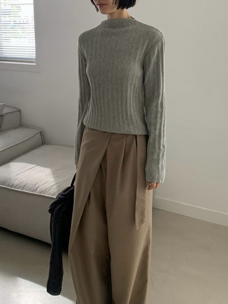 ♡極簡細坑微高領針織上衣♡ (C251217)