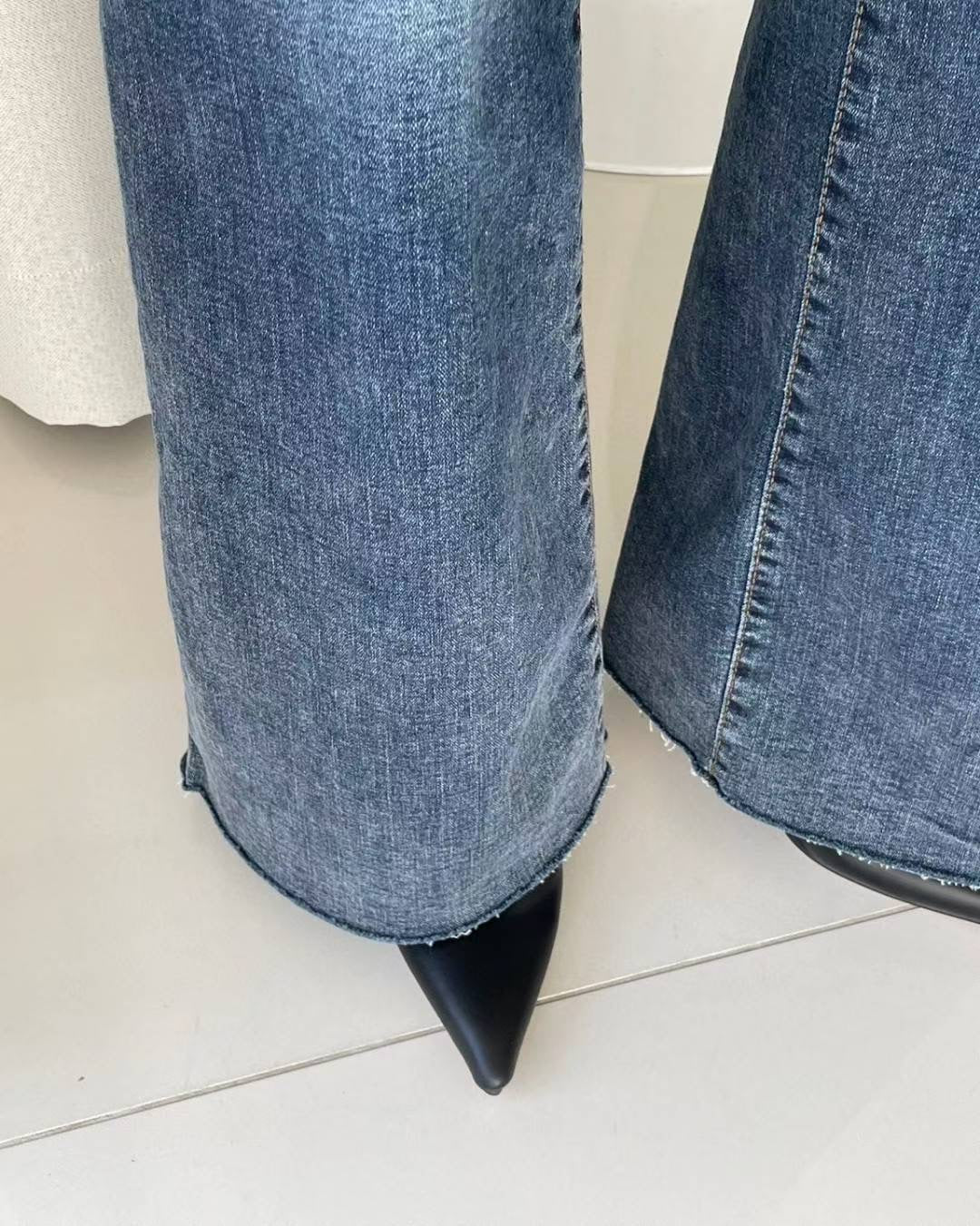 ♡鹽洗拼色長腿顯瘦喇叭褲♡ (C251234)