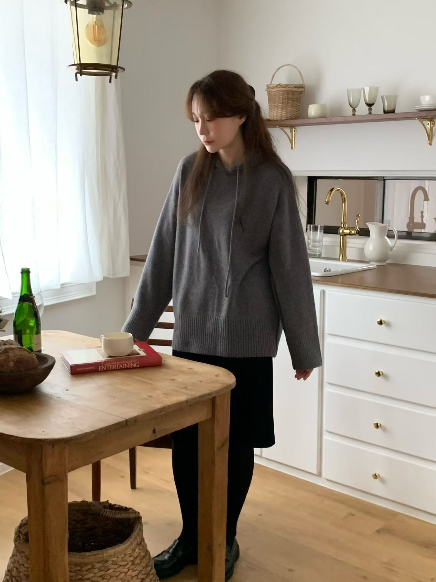 ♡法式軟糯長版連帽上衣♡ (C251241)