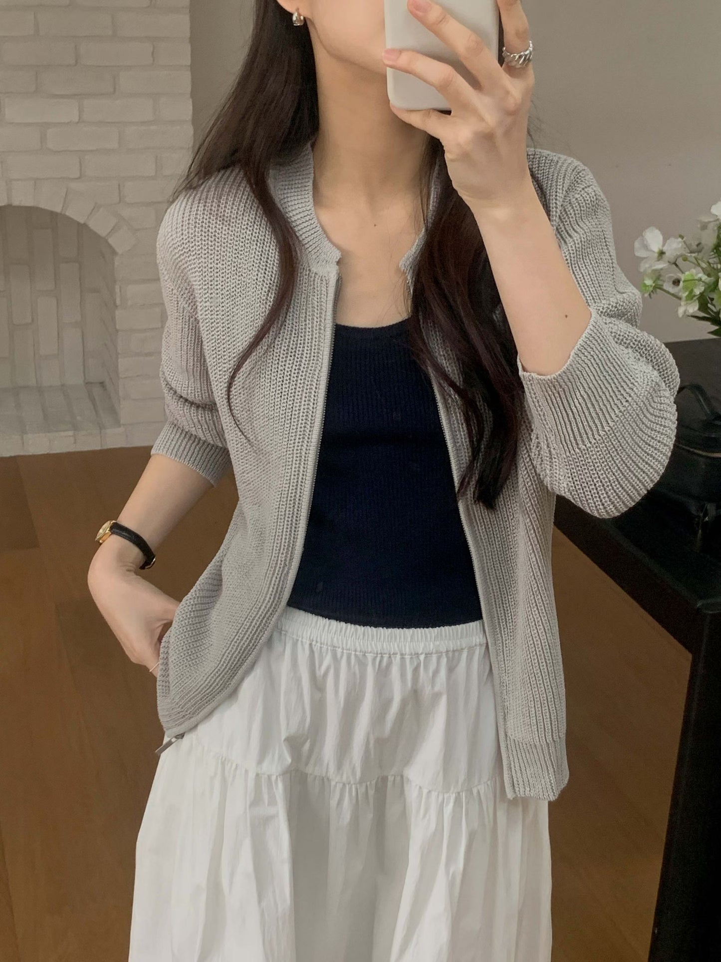 ♡簡約立體織紋質感拉鍊外套♡ (C260339)