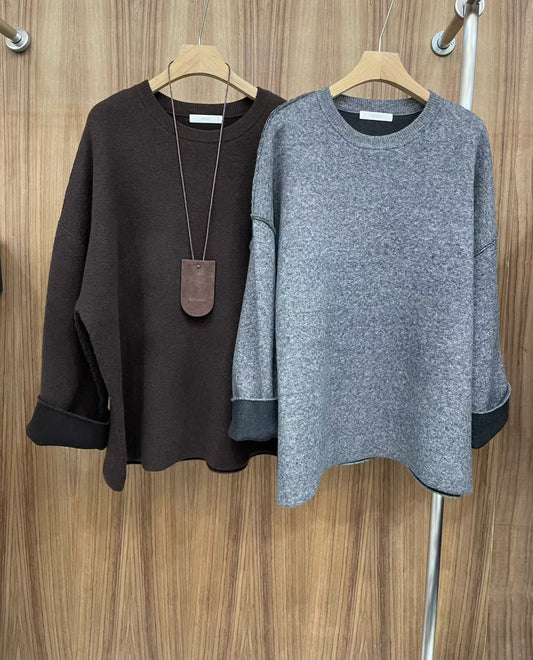 ♡反摺雙色袖舒適慵懶上衣♡ (C251211)