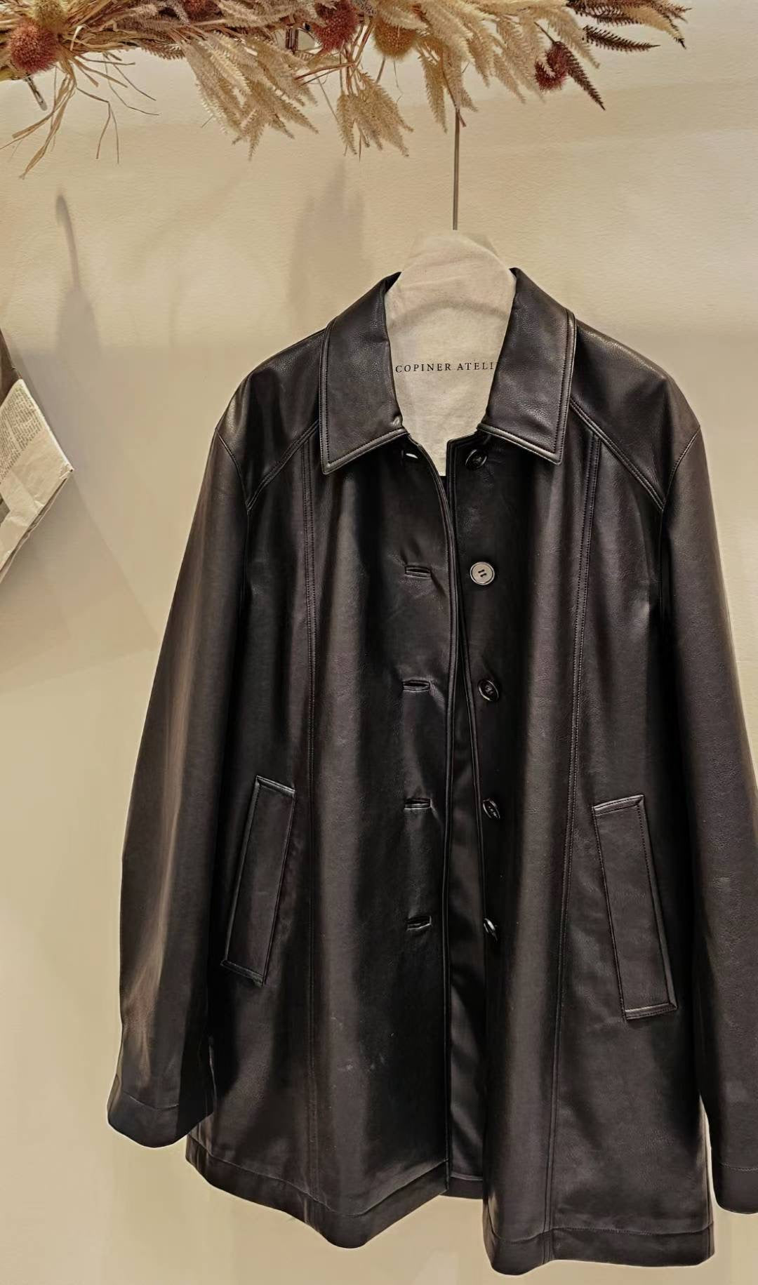 ♡Oni家♡極簡俐落仿皮革長夾克 (C251166)