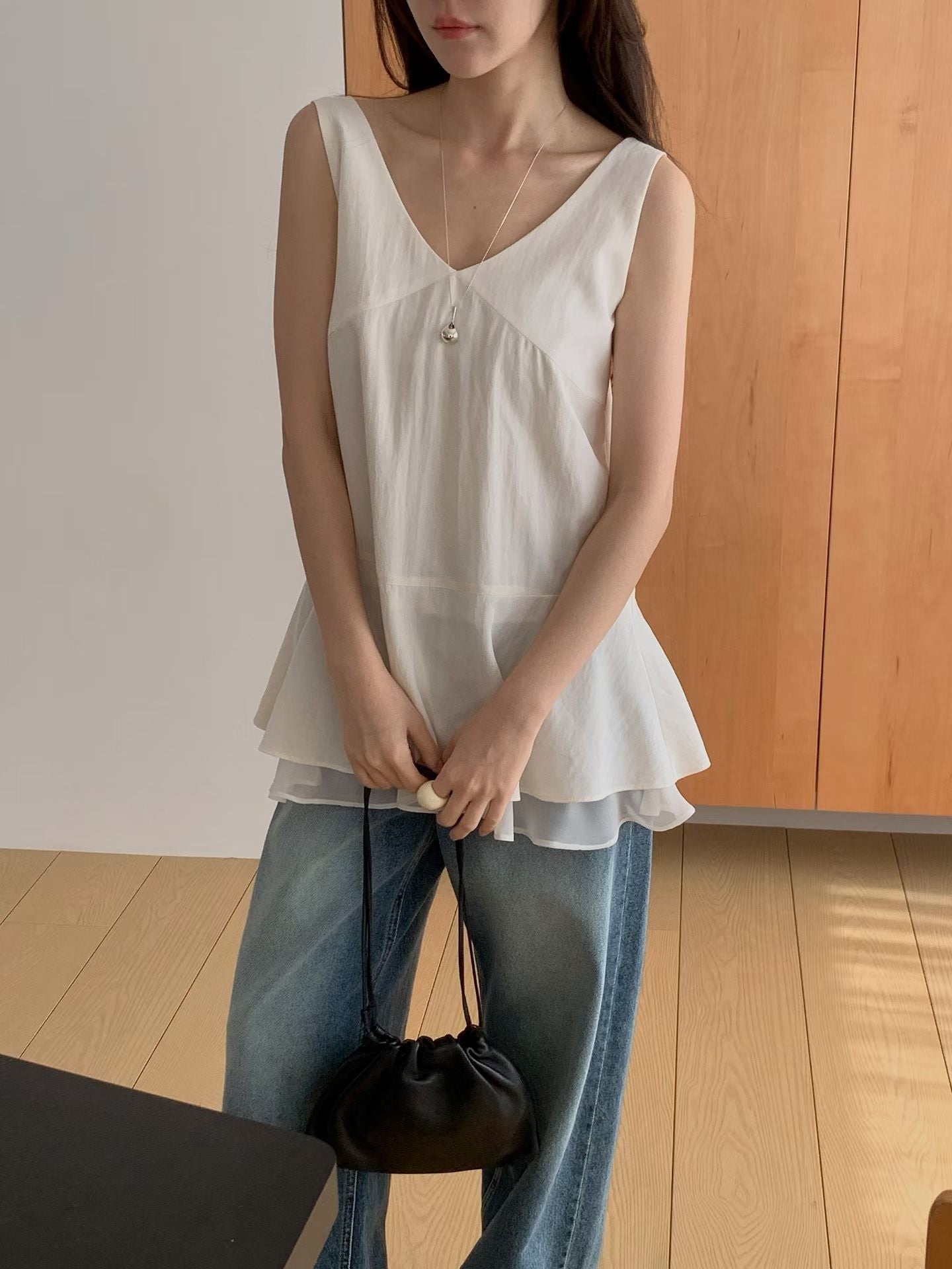 ♡輕柔層次感長版無袖上衣♡ (C260538)