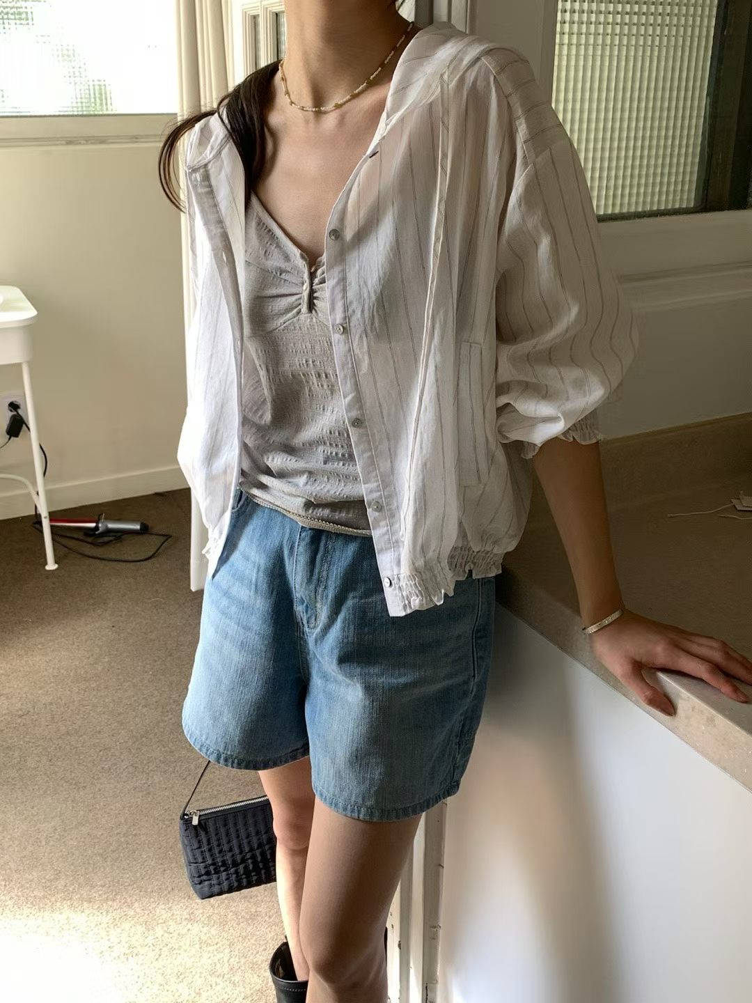 ♡輕量休閒連帽細條紋外套♡ (C260634)