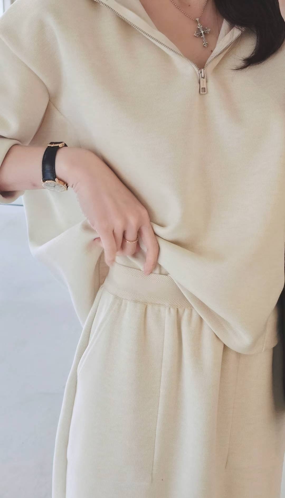 ♡Oni家♡ 質感混羊毛羅馬布拉鍊上衣 (C251287)