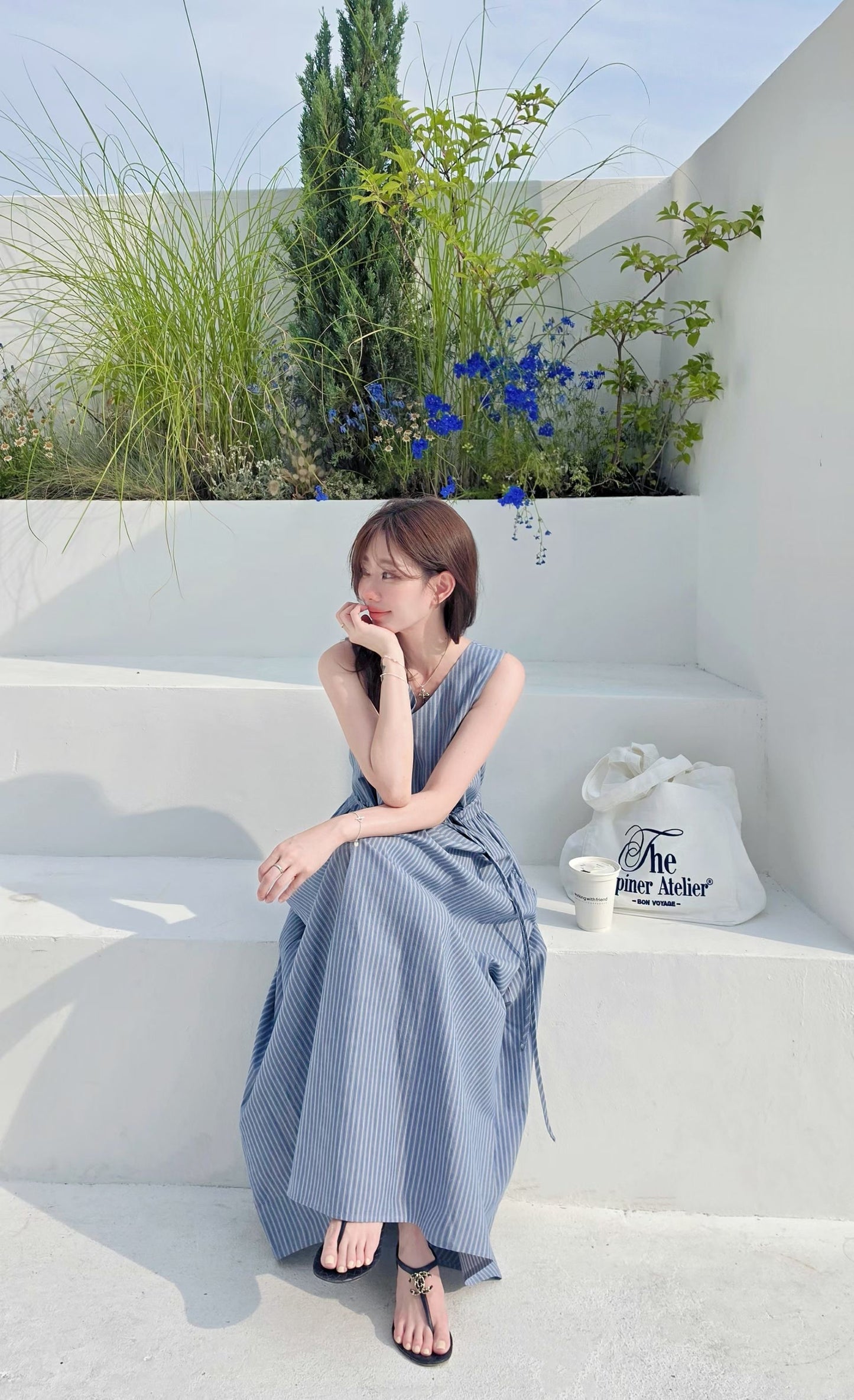 ♡Oni家♡渡假風條紋長洋裝 (C260665)