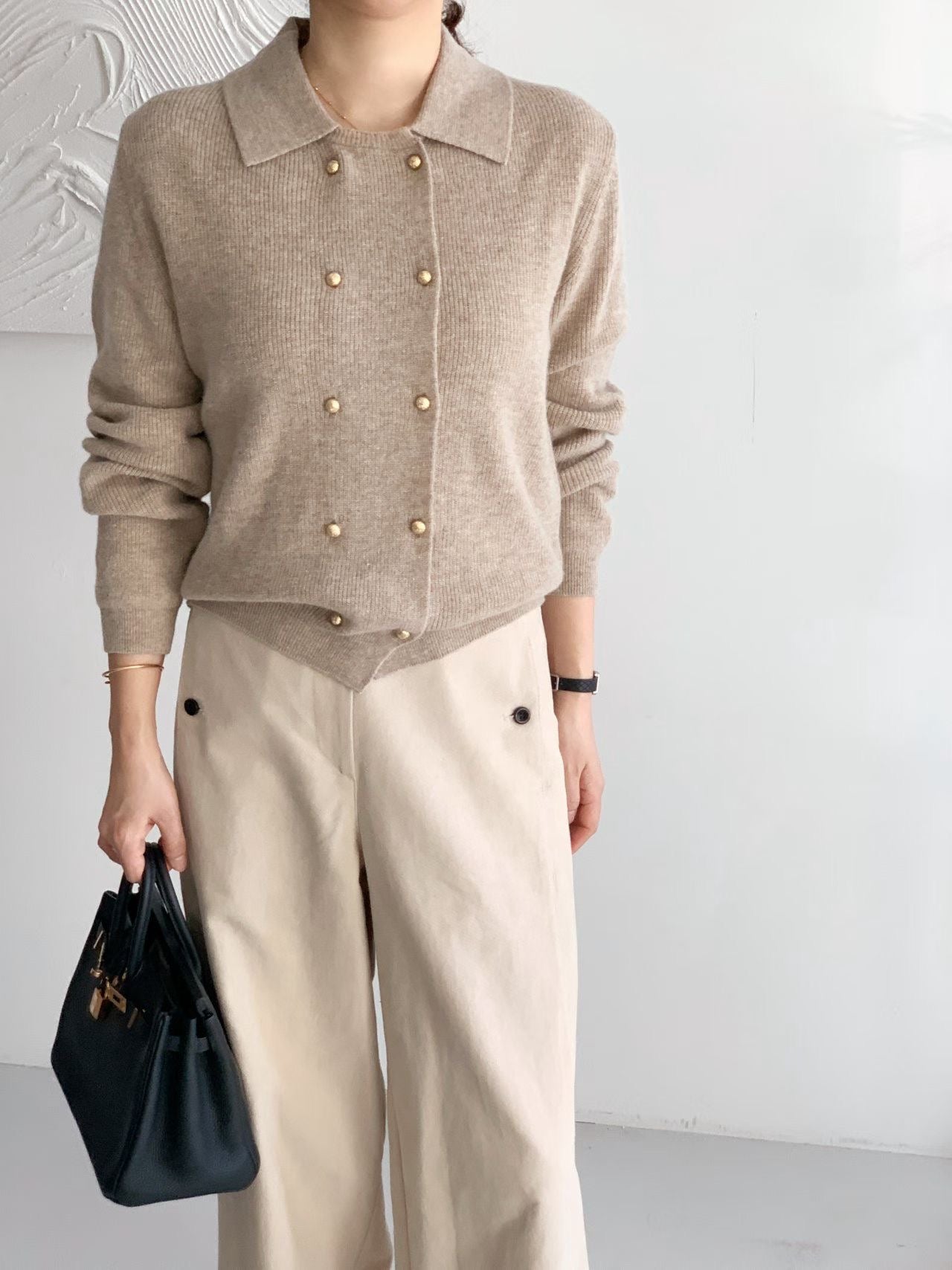 ♡法式雅緻雙排金扣針織上衣/外套♡ (C251272)