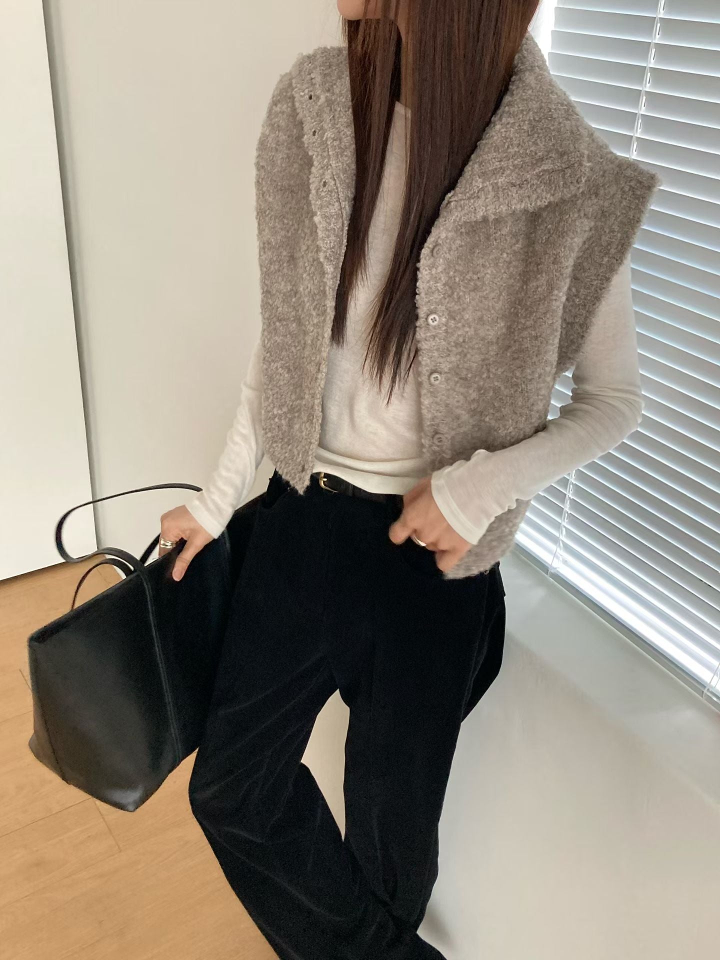 ♡毛呢感立領保暖背心♡ (C251265)