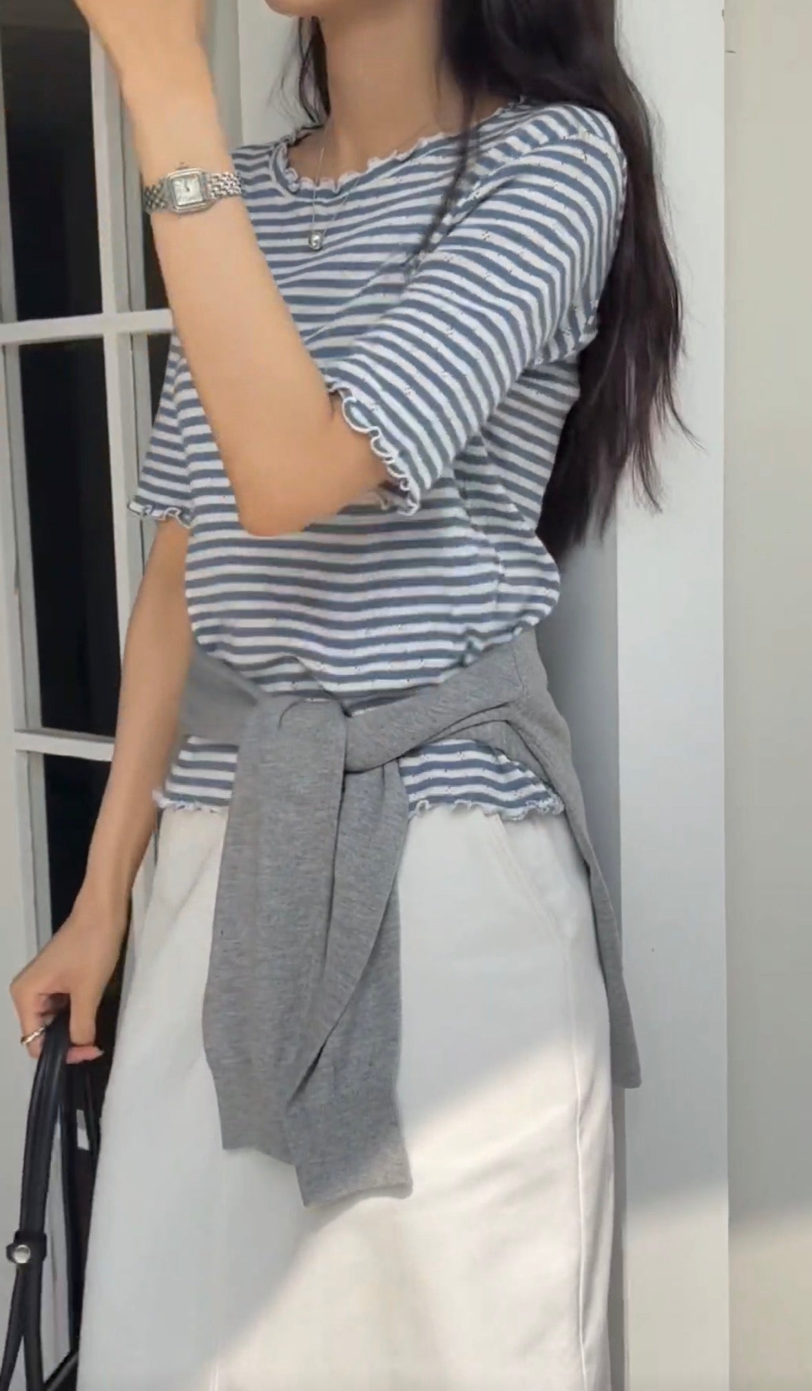 ♡經典細緻波浪滾邊條紋上衣♡ (C260534)