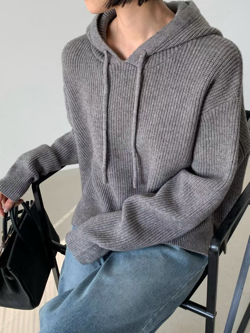 ♡柔彈羅紋休閒連帽上衣♡ (C251230)