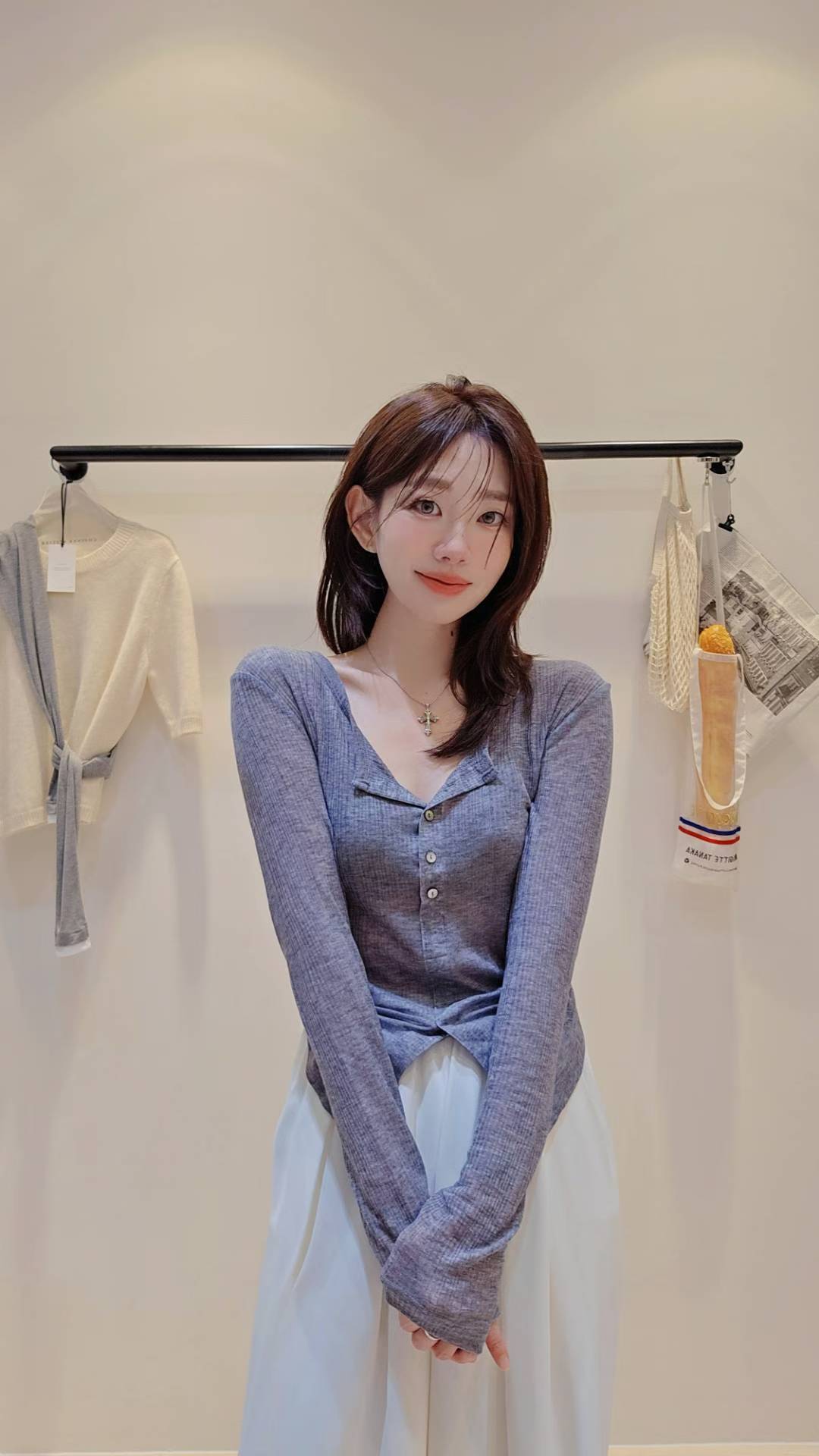 ♡Oni家♡開衩天絲羊毛亨利領T (C251004)