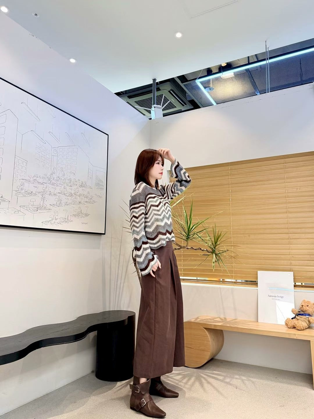 ♡復古感V浪山形紋透氣針織上衣♡ (C251157)