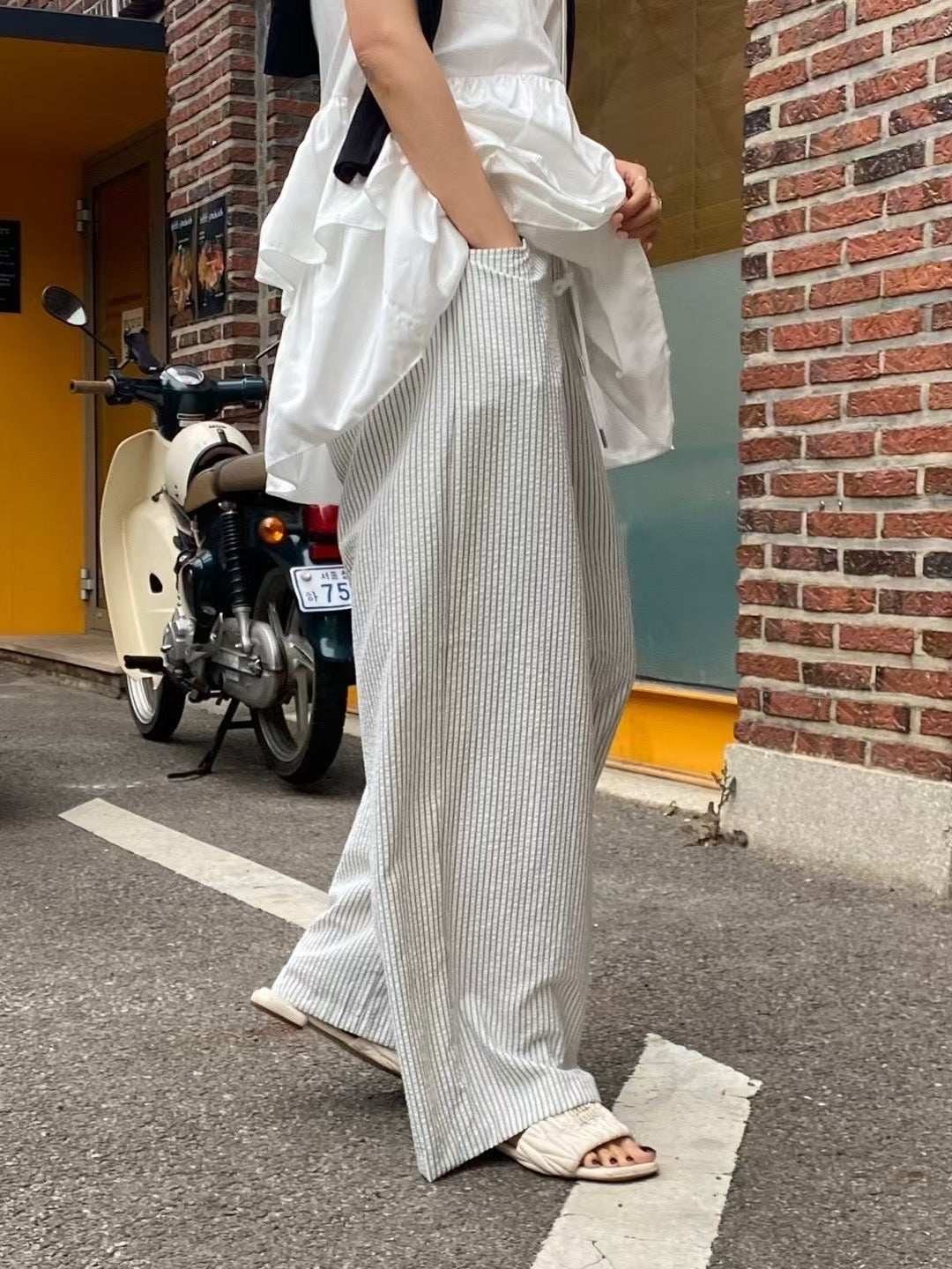 ♡立體條紋修飾寬褲♡ (C250807)