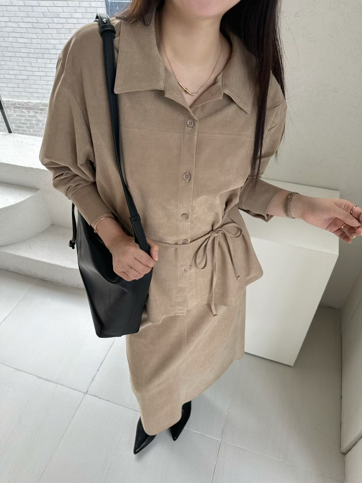 ♡柔霧麂皮綁帶襯衫♡ (C251116)